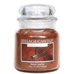 Village Candle Italian Leather Kerzenglas mit transparentem Deckel und Lederetikett
