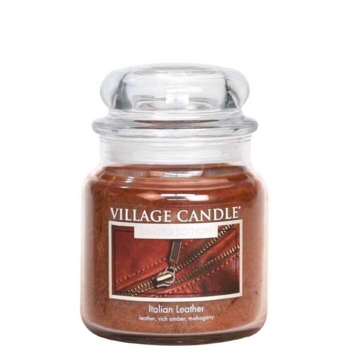 Village Candle Italian Leather Kerze im Glas mit geschlossenem transparentem Deckel
