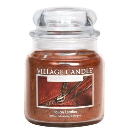 Village Candle Italian Leather Kerzenglas mit transparentem Deckel und Lederetikett