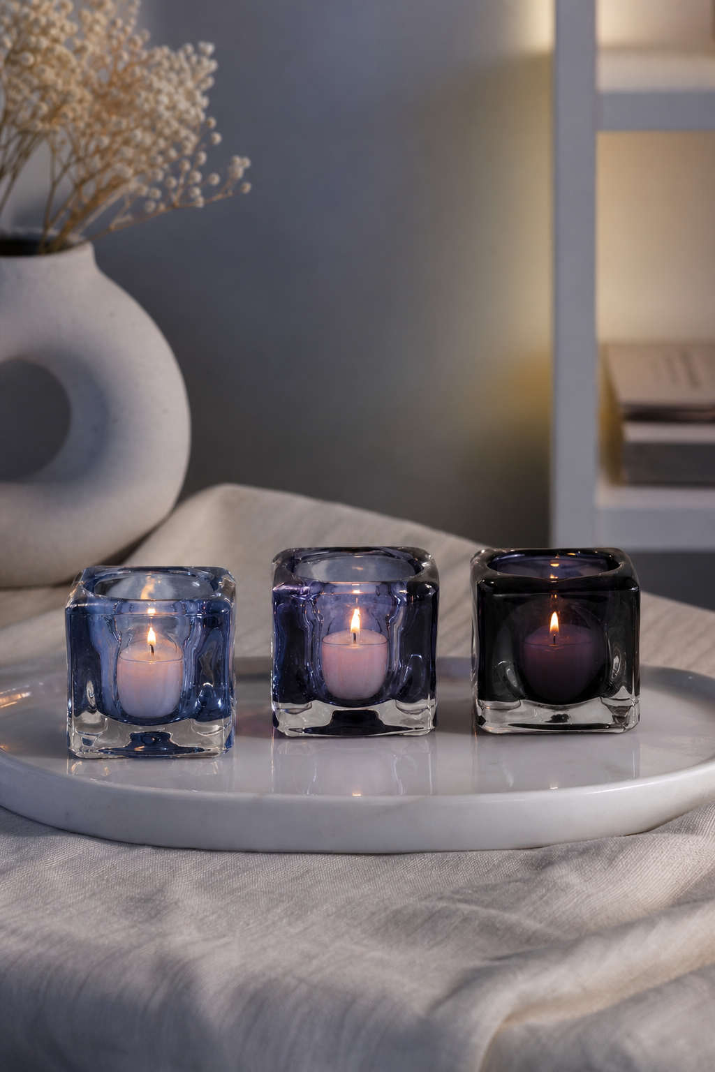 Jaquard Windlicht 3er Set 7cm in einer stimmungsvollen Anwendungsszene