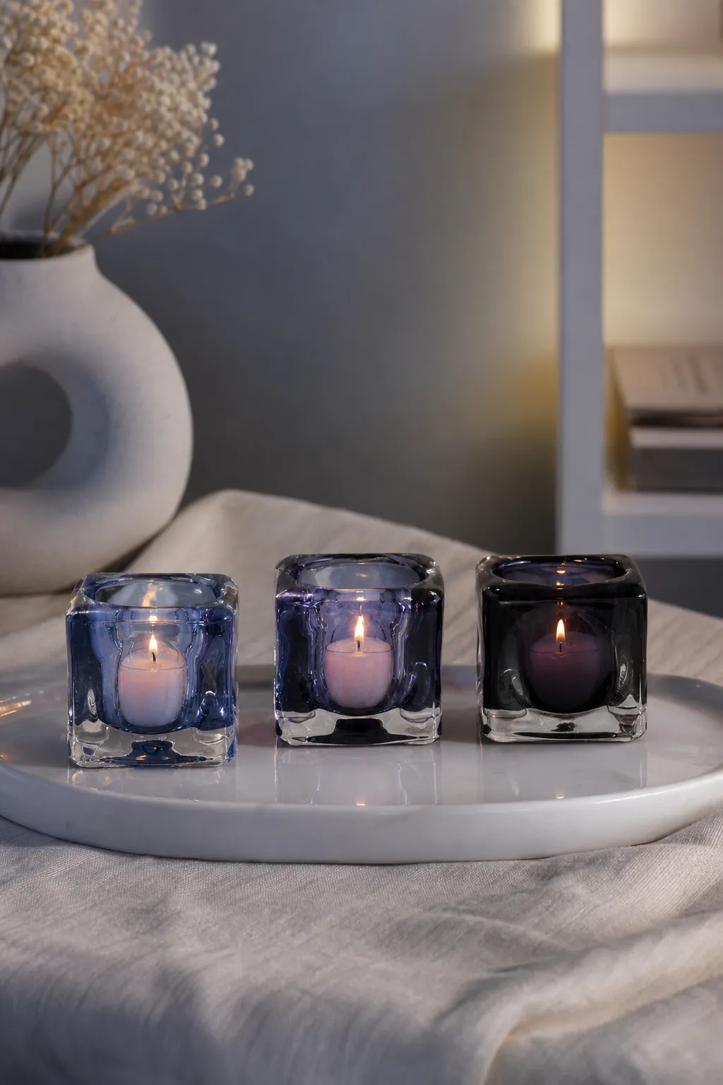 Jaquard Windlicht 3er Set 7cm in einer stimmungsvollen Anwendungsszene