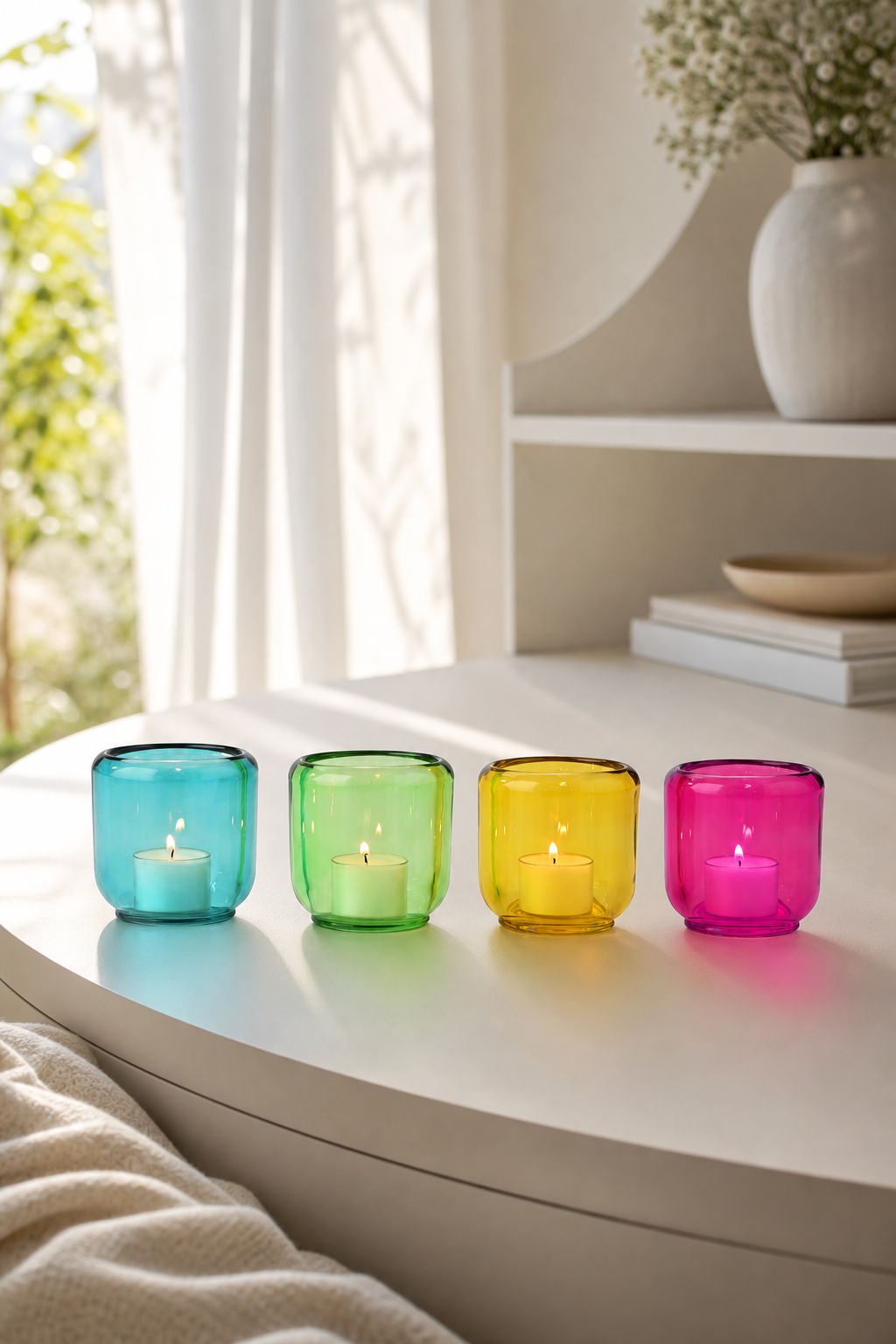 Jaquard Windlicht 4er Set 8,5cm in einer stimmungsvollen Anwendungsszene