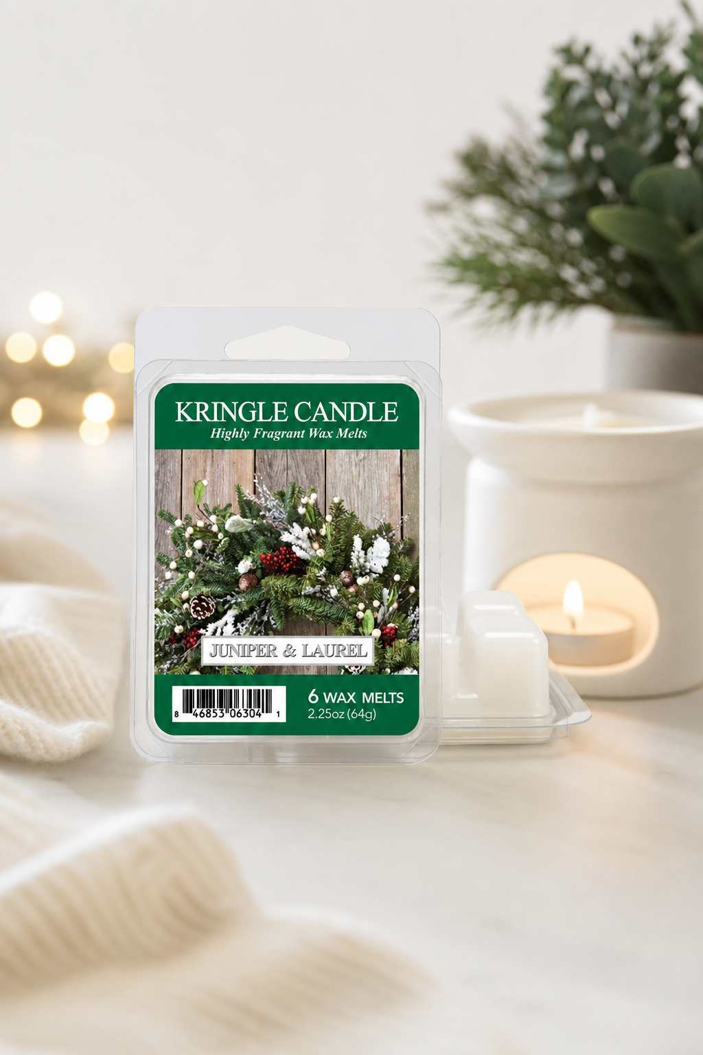 Juniper & Laurel Wax Melts 64g in einer stimmungsvollen Anwendungsszene
