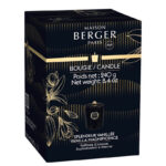Schwarze Maison Berger Kerzenverpackung mit Vanillebezeichnung und Gewichtsangabe
