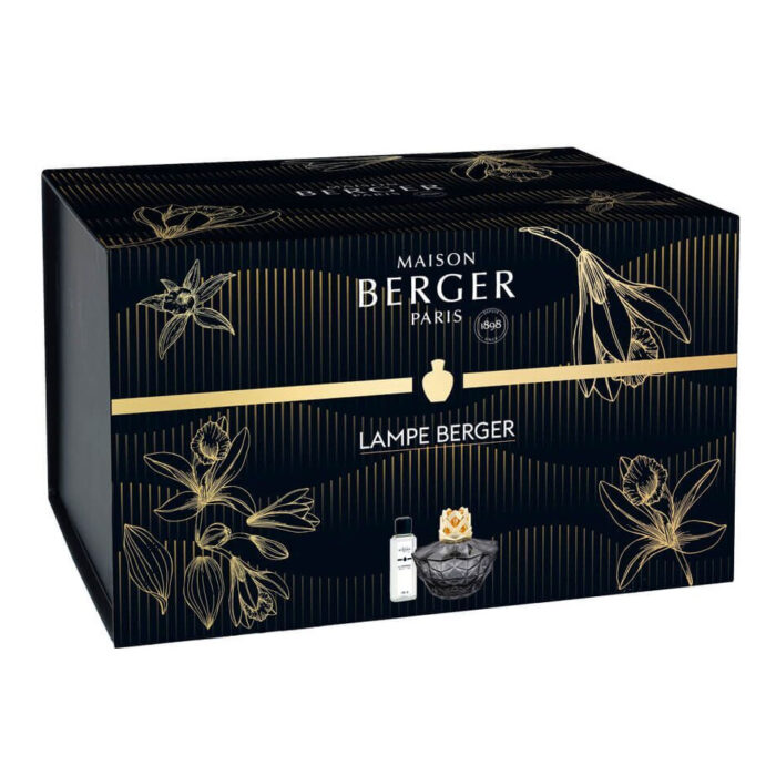 Frontansicht der schwarzen Maison-Berger-Paris-Verpackung mit Blumenmotiven