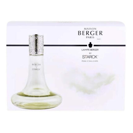 Verpackung mit Lampe Berger von Starck und Produktbezeichnung Peau d’Ailleurs