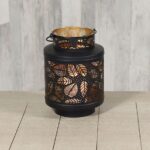 Laterne mit Blätterdesign schwarz 22cm – Produktansicht