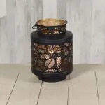 Laterne mit Blätterdesign schwarz 22cm – Produktansicht