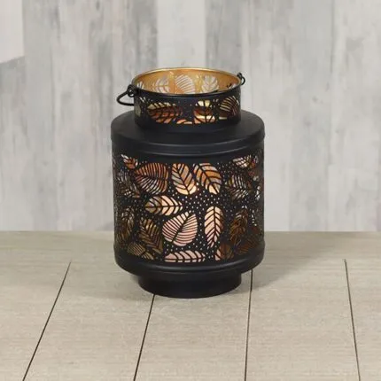 Laterne mit Blätterdesign schwarz 22cm – Produktansicht