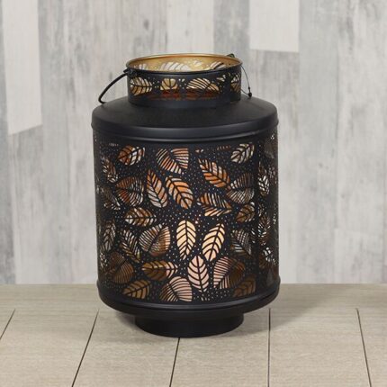 Laterne mit Blätterdesign schwarz 30cm – Produktansicht