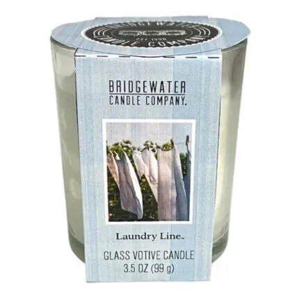 Bridgewater Glasvotivkerze Laundry Line mit sichtbarer Verpackungsaufschrift