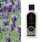 Lavendel-Lampenparfüm in transparenter Flasche mit schwarzem Verschluss