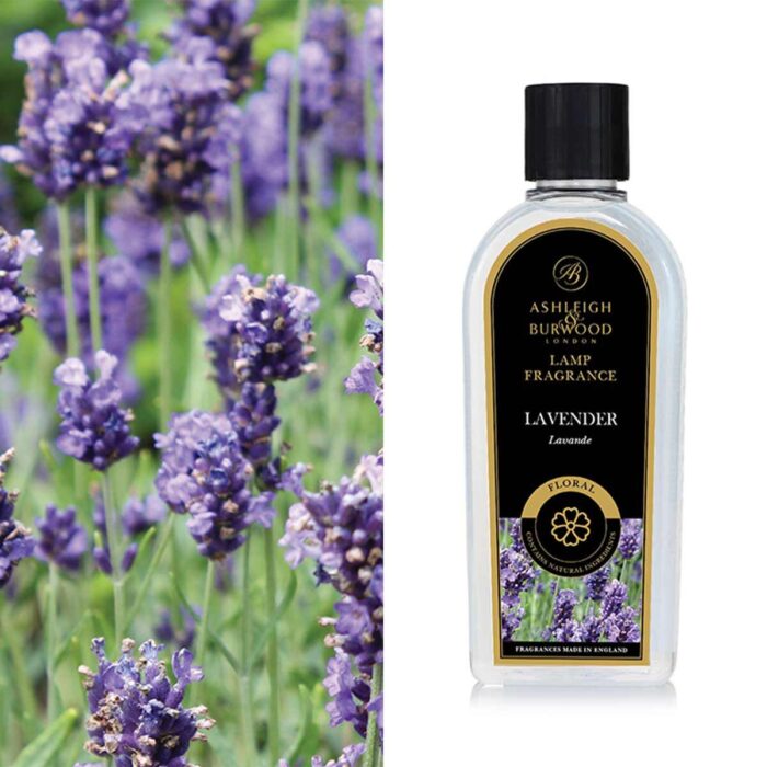 Lavendel-Lampenparfüm in transparenter Flasche mit schwarzem Verschluss
