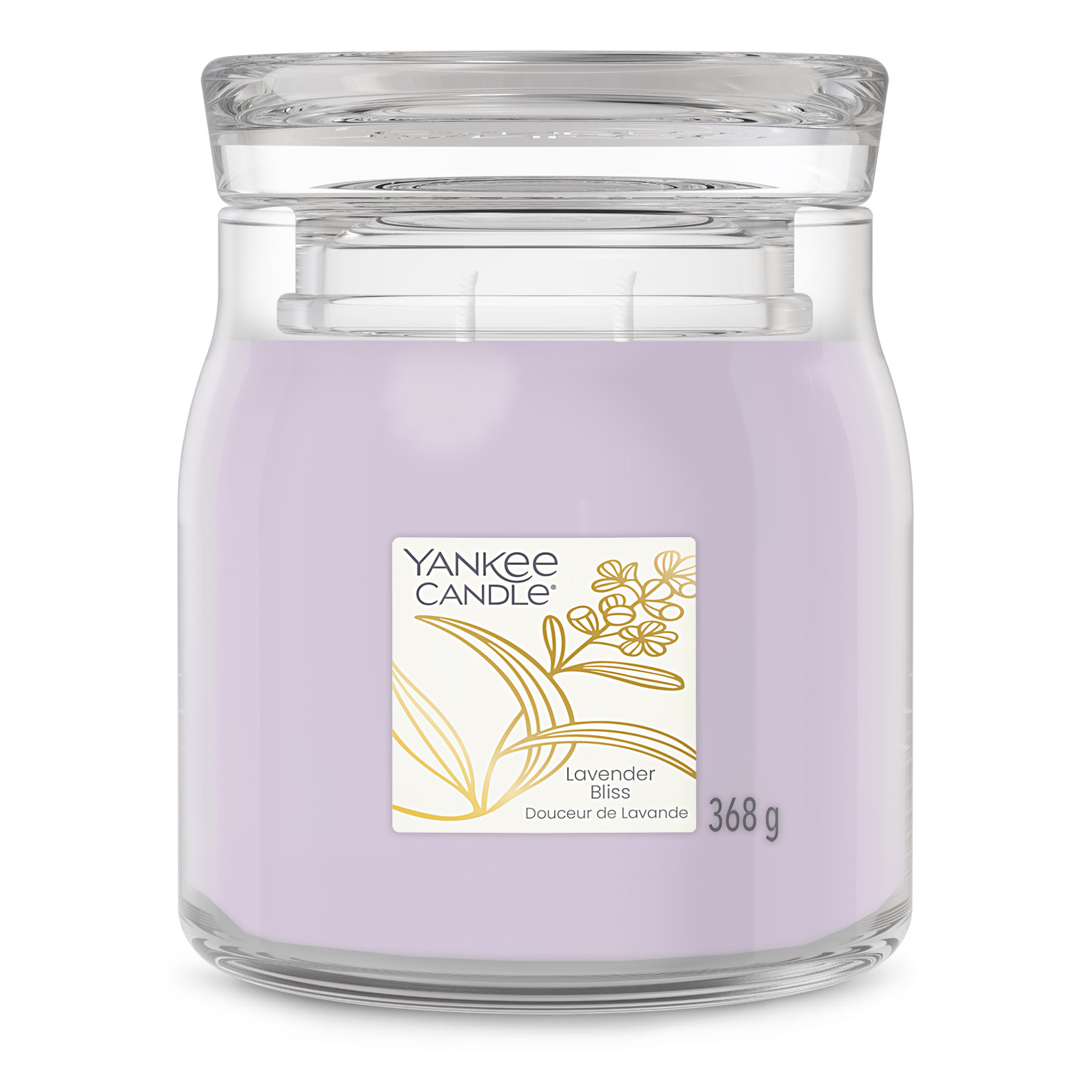 Lavender Bliss Kerze im Glas Yankee Candle Lavender Bliss Kerze im Glas mit Deckel und sichtbarem Etikett