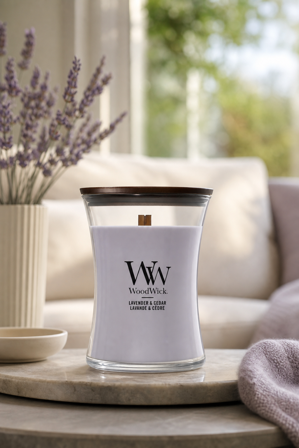 Lavender & Cedar 275g in einer stimmungsvollen Anwendungsszene