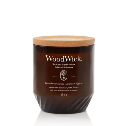 WoodWick Lavender & Cypress Kerze im dunklen Glas mit Korkdeckel