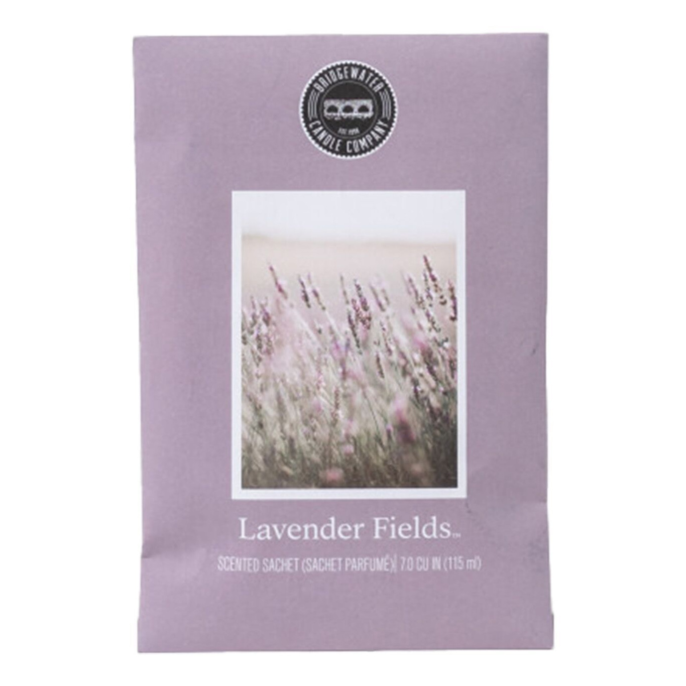 Bridgewater Lavender Fields Sachet Verpackung des Lavender Fields Duftsachets mit Lavendelfeld-Abbildung