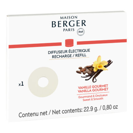 Verpackung des Diffuser-Nachfüllers mit Vanille, Kaffeebohnen und Vanilleblüte