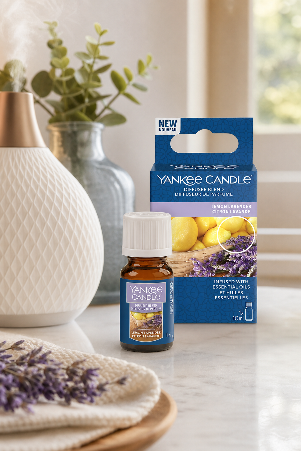 Lemon Lavender 10ml Nachfüller für Ultrasonic Diffuser in einer stimmungsvollen Anwendungsszene