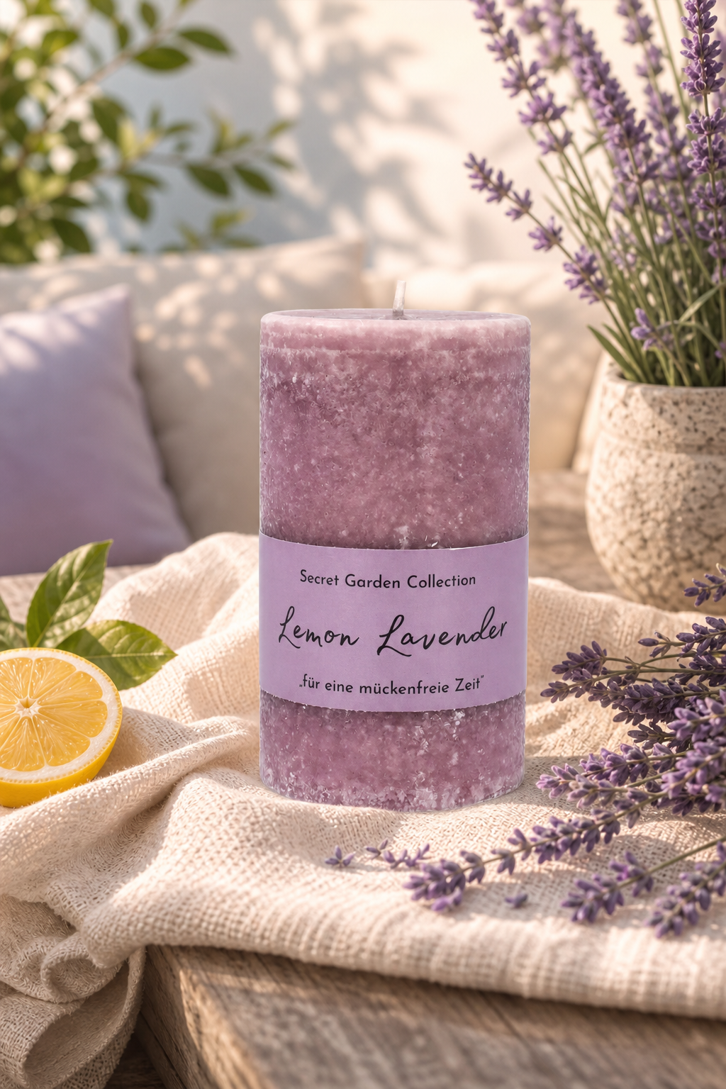 Lemon Lavender Anti-Mücke 400g in einer stimmungsvollen Anwendungsszene