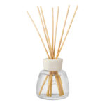 Nahaufnahme eines Reed Diffusers mit Glasflakon und Duftstäbchen