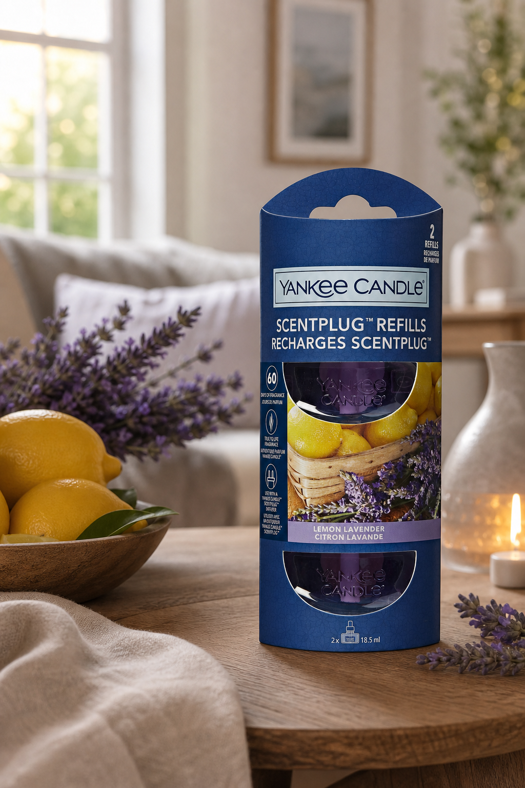 Lemon Lavender ScentPlug Nachfüllpack in einer stimmungsvollen Anwendungsszene