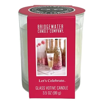 Bridgewater Glasvotivkerze mit rotem Etikett und sichtbarer Gewichtsangabe 99 g