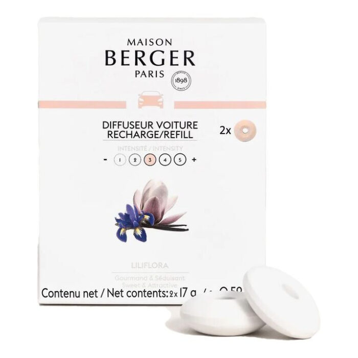 Maison Berger Paris Verpackung mit zwei Liliflora Autoduft-Nachfüllern