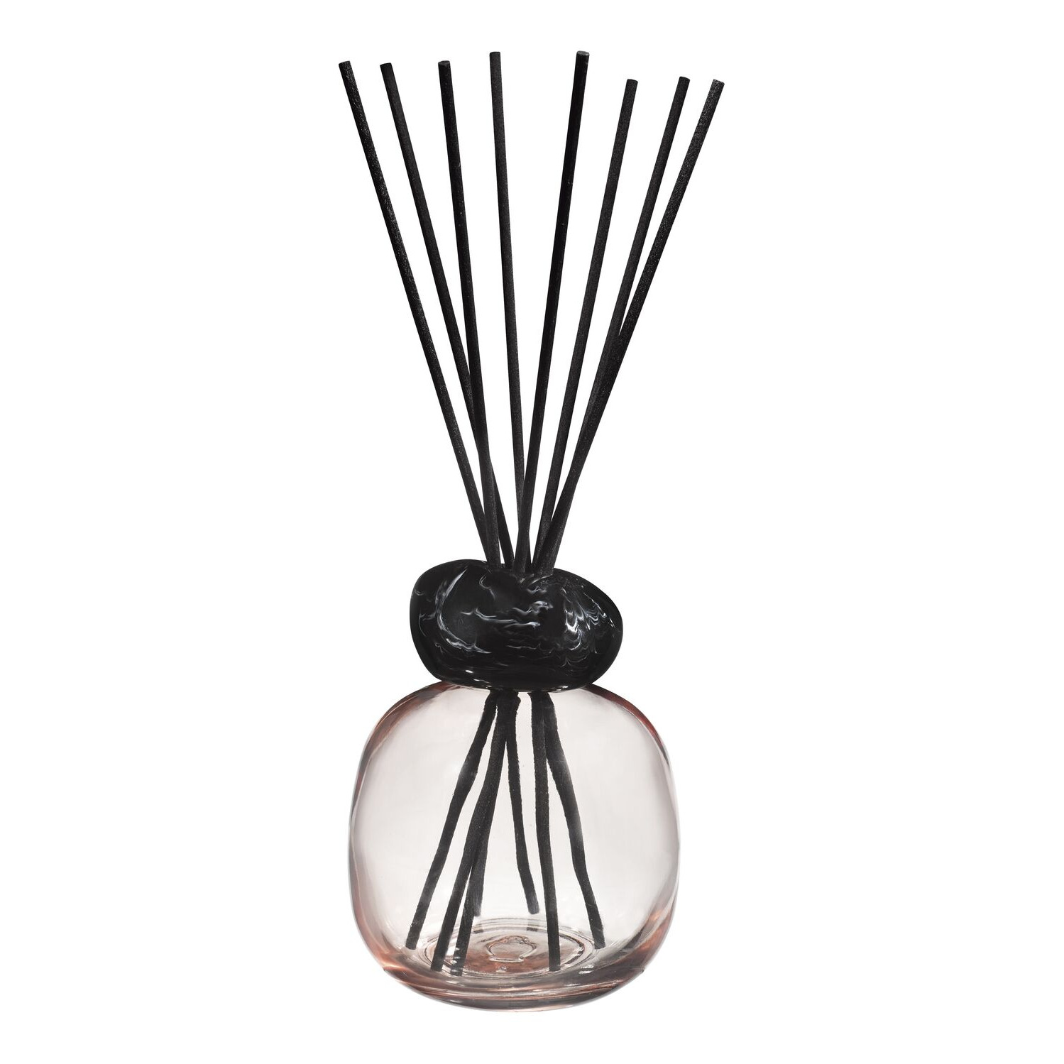Mineral Rosa Diffuser Raumduft-Diffuser mit rundem Glasgefäß, schwarzem Verschluss und schwarzen Duftstäbchen