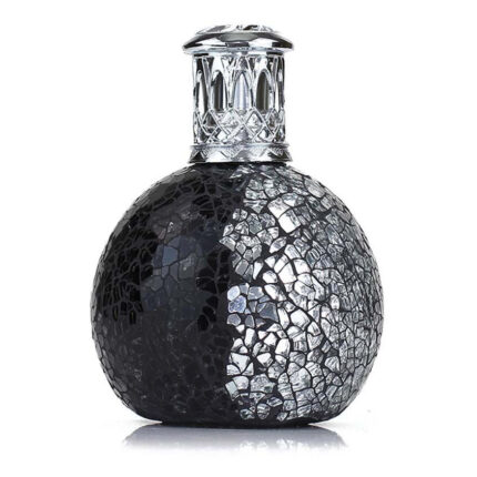 Schwarze Little Devil Duftlampe mit kugelförmigem Körper und dekorativem silbernem Aufsatz