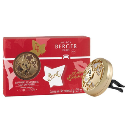Rote Verpackung und goldener Autodiffuser des Maison Berger Sweet Sets