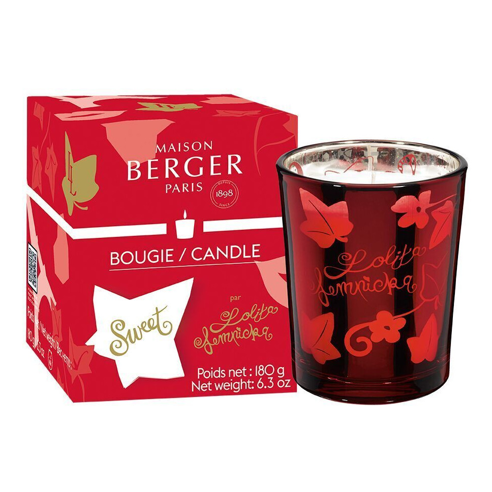 Sweet Duftkerze mit Verpackung Maison Berger Sweet Duftkerze mit rotem Glas und Verpackung