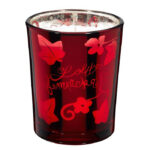 Rotes Kerzenglas der Sweet Duftkerze mit Blumen- und Schmetterlingsmotiv