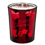 Rotes Kerzenglas der Sweet Duftkerze mit Blumen- und Schmetterlingsmotiv