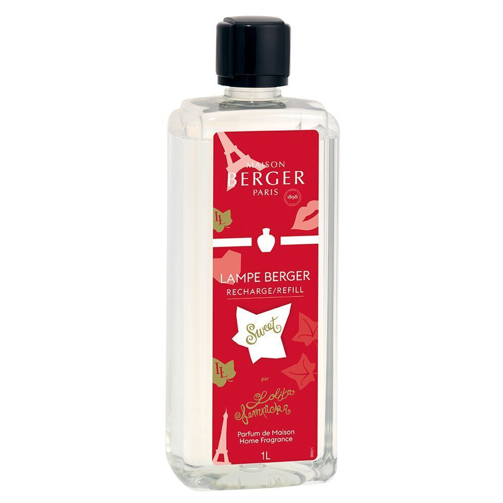 Sweet Refill-Flasche Nahaufnahme der Maison Berger Sweet Refill-Flasche mit rotem Etikett
