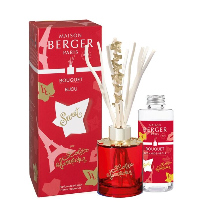 Roter Maison Berger Diffuser mit Verpackung und Bouquet-Nachfüllflasche