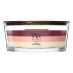 Frontansicht der WoodWick Trilogy Lush Nectar Kerze im Glas