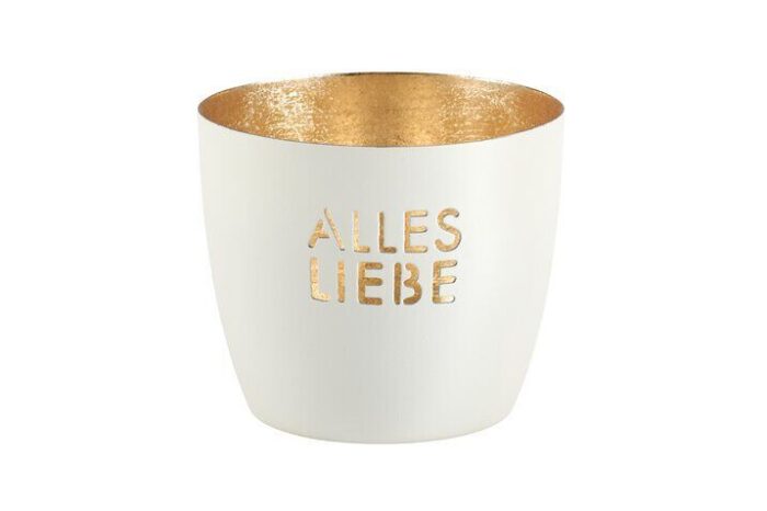 Madras Windlicht Alles Liebe M weiß/gold – Produktansicht