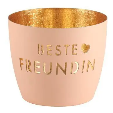 Madras Windlicht M Beste Freundin pastellorange/gold – Hauptansicht