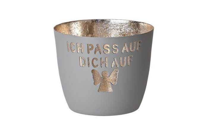 Madras Windlicht M Ich passe auf Dich auf flanell/gold – Produktansicht