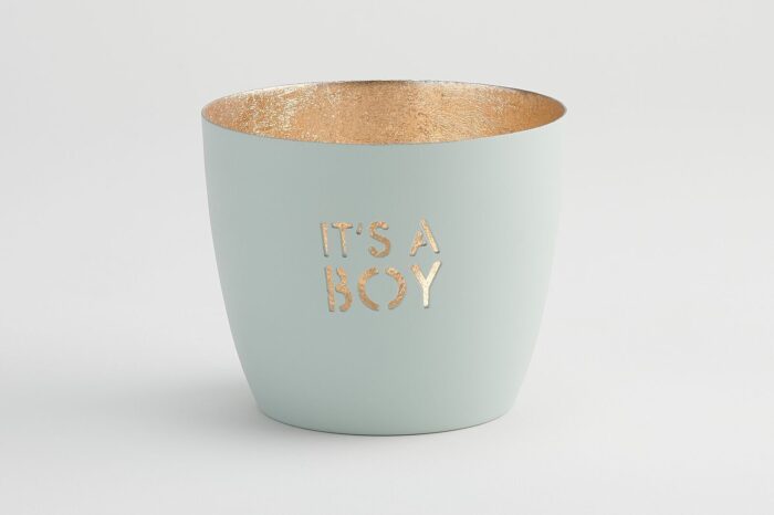 Madras Windlicht M It's a boy pastellblau/gold – Produktansicht