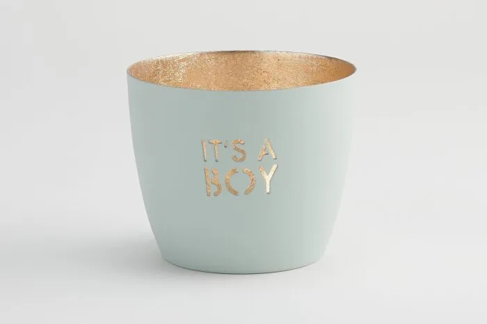 Madras Windlicht M It's a boy pastellblau/gold – Produktansicht