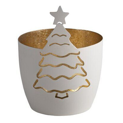Madras Windlicht Weihnachtsbaum weiß/gold – Hauptansicht