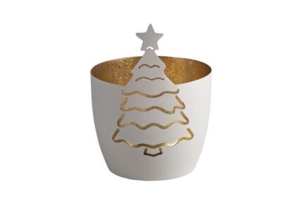 Madras Windlicht Weihnachtsbaum weiß/gold – Produktansicht