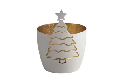 Madras Windlicht Weihnachtsbaum weiß/gold – Produktansicht