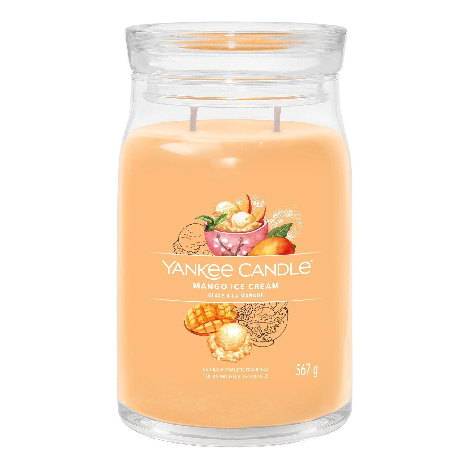 Mango Ice Cream Duftkerze Yankee Candle Mango Ice Cream Kerze im Glas mit zwei sichtbaren Dochten