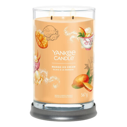 Mango Ice Cream Kerze ohne Deckel auf grauem Standfuß