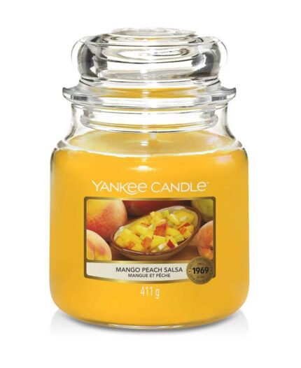 Gelbe Yankee Candle Mango Peach Salsa Duftkerze im Glas
