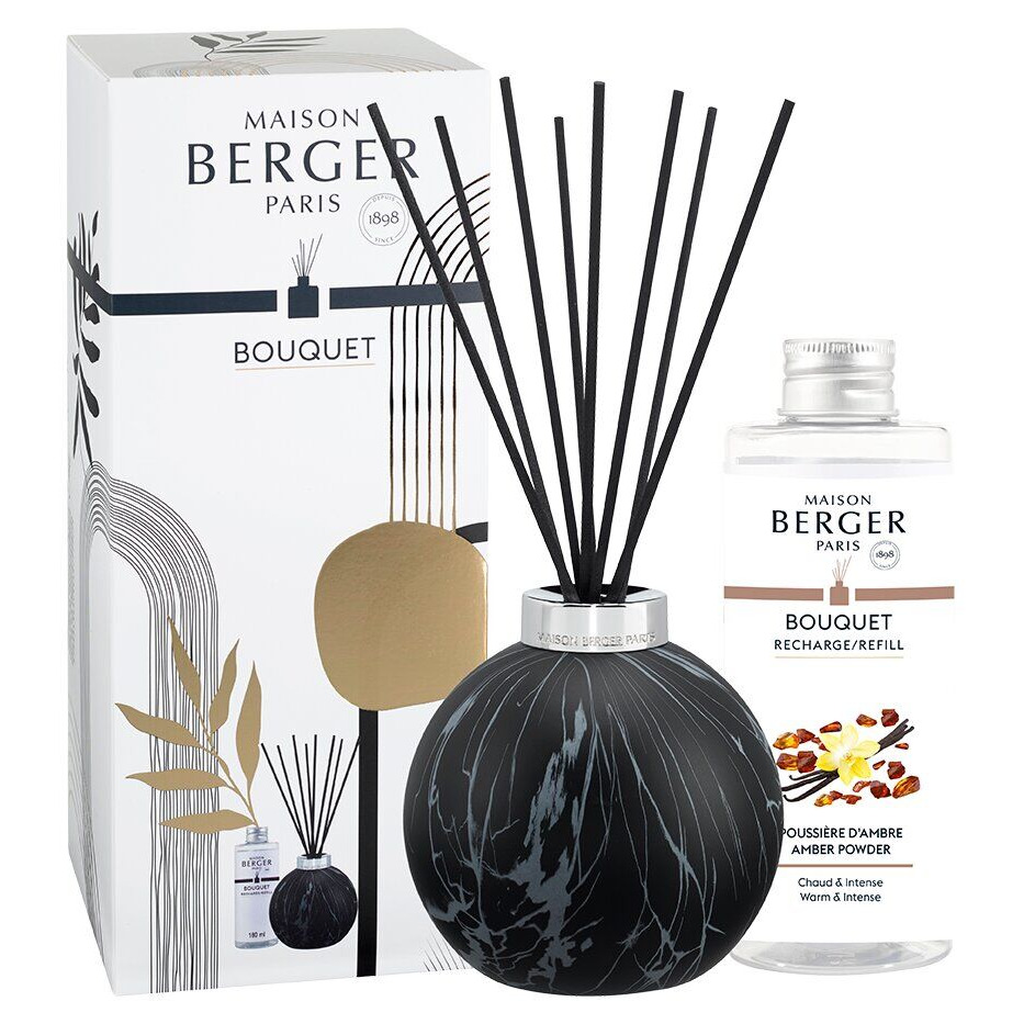 Schwarzer Diffuser mit Duftstäbchen Schwarzer runder Diffuser mit silbernem Hals und schwarzen Duftstäbchen