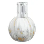 Runde weiße Lampe Berger mit grauer Marmorierung und goldfarbenen Details
